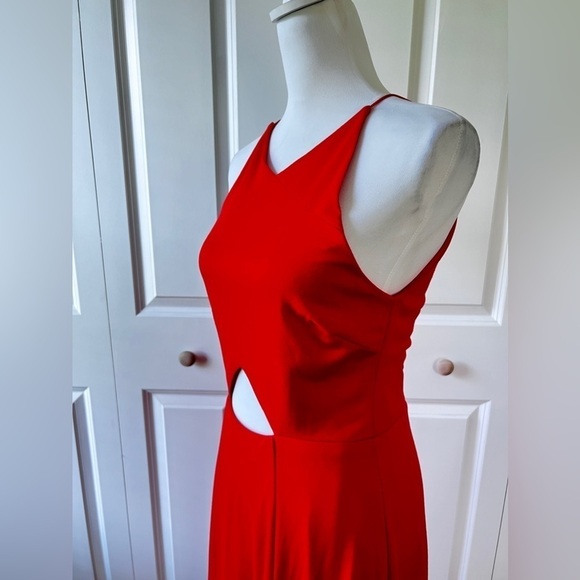 LULU’S Women’s Size Medium Red-Orange High Halter Neck Cut-Out A-Line Midi Dress - Picture 6 of 15